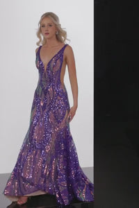 Backless Jovani Prom Dress with Iridescent Sequins