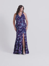 Floral-Sequin Plus-Size Prom Dress 9560