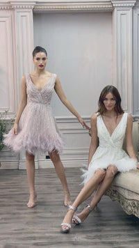 Andrea & Leo Feather-Hem Short Prom Dress A1012