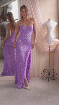 Strapless Long Feathered Sequin Prom CH061