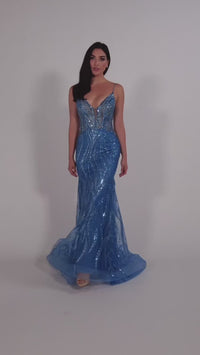 Sheer-Bodice Long Ellie Wilde Prom Dress EW35098