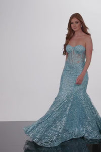 Strapless Sheer-Corset Glitter Mermaid Prom Dress 22601