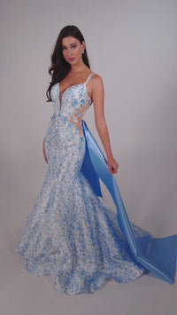 Ellie Wilde Long Blue Mermaid Prom Dress EW35033
