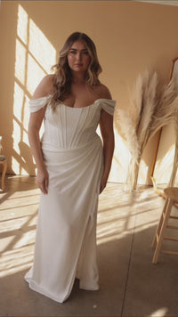 Off-Shoulder Plus-Size Long White Prom Dress 7484WC
