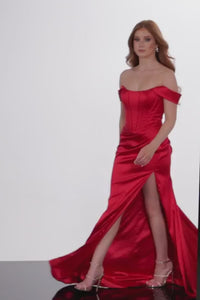 Jovani Off-Shoulder Long Satin Prom Dress 23368