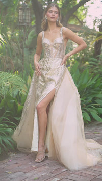 Long Glitter Prom Dress with Overskirt A1169