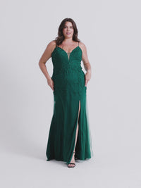 Faviana Embroidered Plus-Size Long Prom Dress