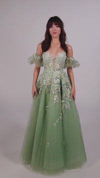 Puff-Sleeve Ellie Wilde Prom Ball Gown EW35205