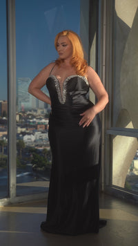 Plus-Size Long Black Prom Dress with Beads CDS495C