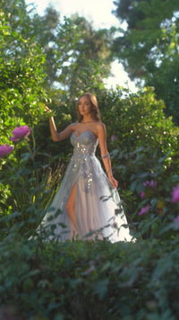 Strapless Blue Prom Ball Gown A1294