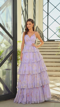 Amarra Lilac Long Ruffled A-Line Prom Dress 88881