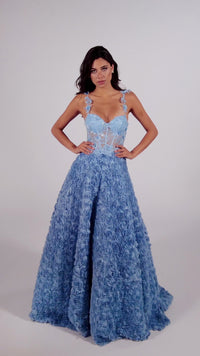 Colette Light Blue Long Rosette Prom Gown CL5250