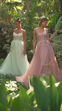 Flower-Embellished Long Tulle Prom Ball Gown A1142