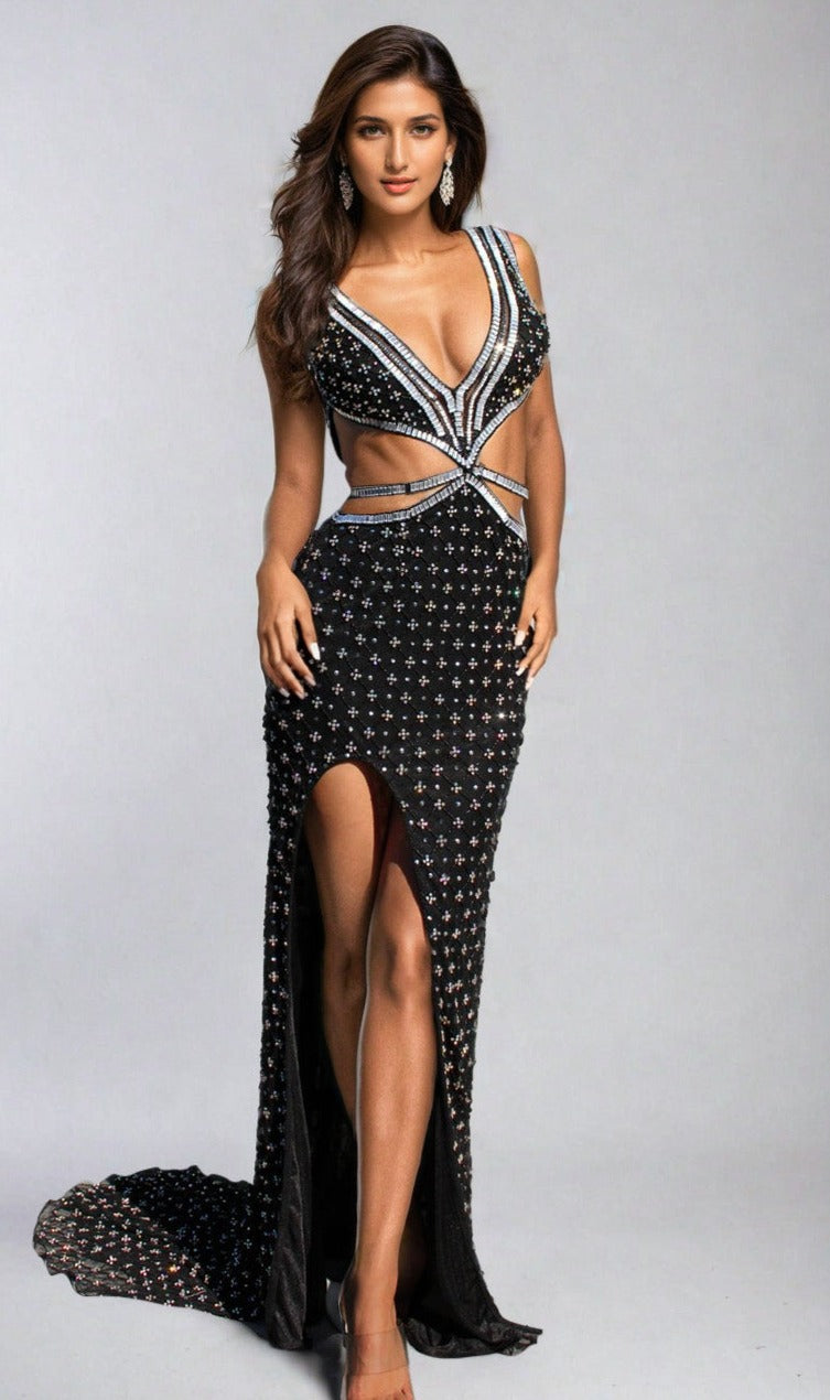 Aleta Cut-Out Sparkly Beaded Prom Dress 1191