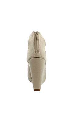 Rear view of the Rory Beige Wedge Prom Shoes: Touch Ups 4475, featuring a closed back, visible zipper, and elegant design—ideal chic beige wedges for any occasion.