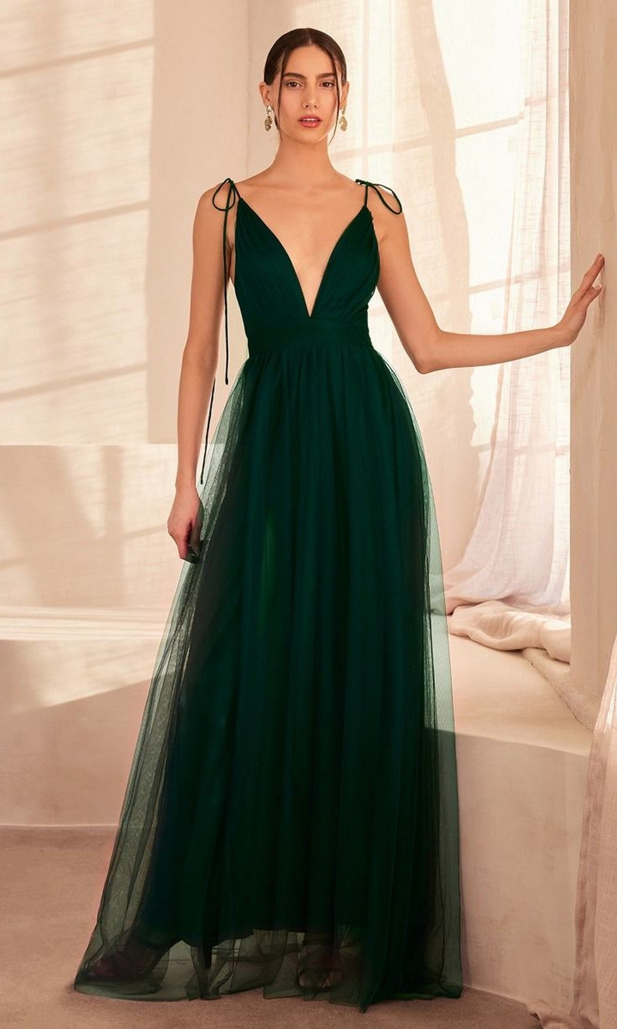 V-Neck Long Prom Dress with Double-Slit A-Line Skirt– PromGirl