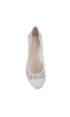 The Sweetie Ivory Lace Prom Shoe Flats by Paradox London (P1612) is a closed-toe slip-on, ideal for prom, shown from above against a plain white background.