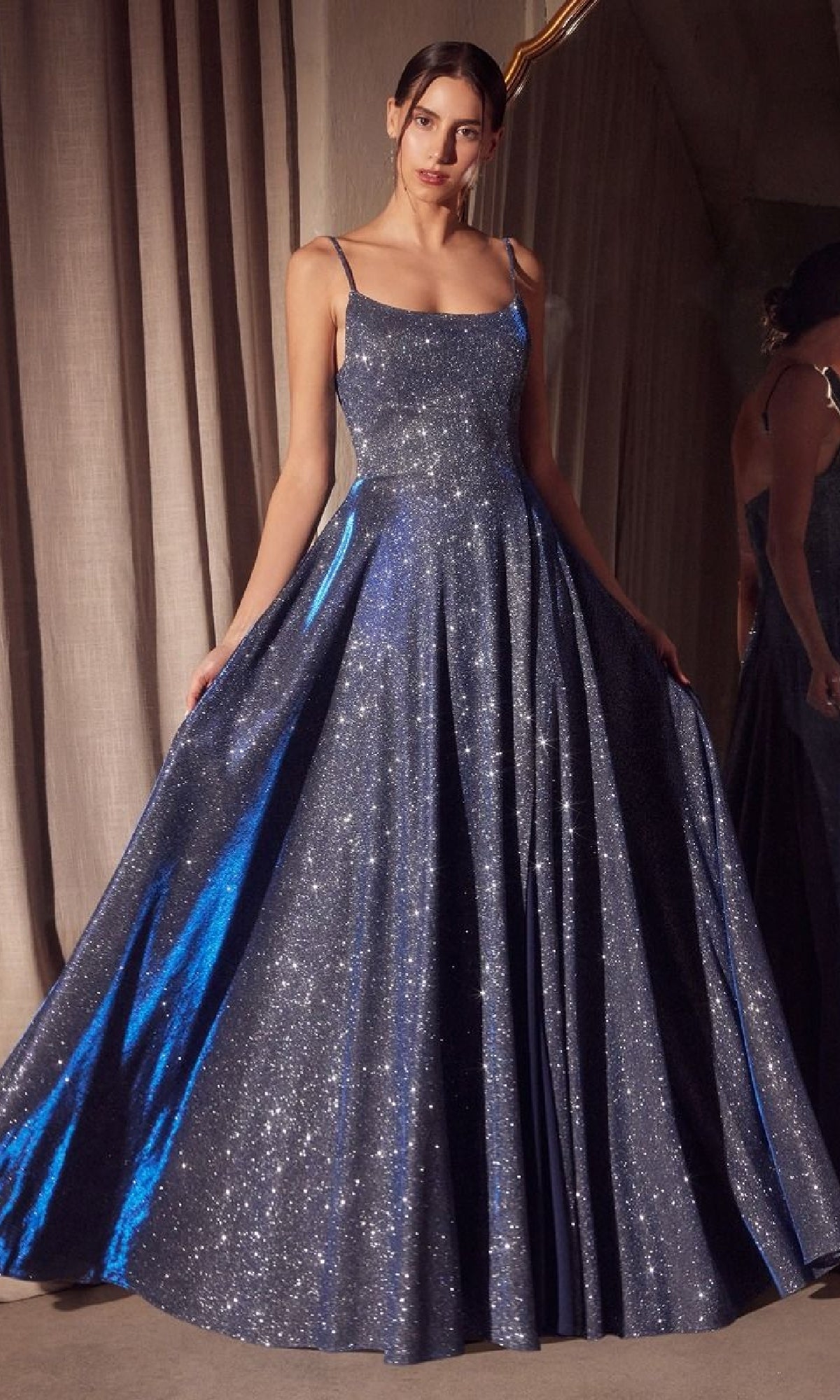 Classic Long A-Line Glitter Prom Dress with Pockets – PromGirl