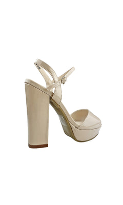 The Whitta Open-Toe Nude Prom Shoes (Dyeables 55817) feature a platform, ankle strap, and peep toe with block heels, shown against a white background.