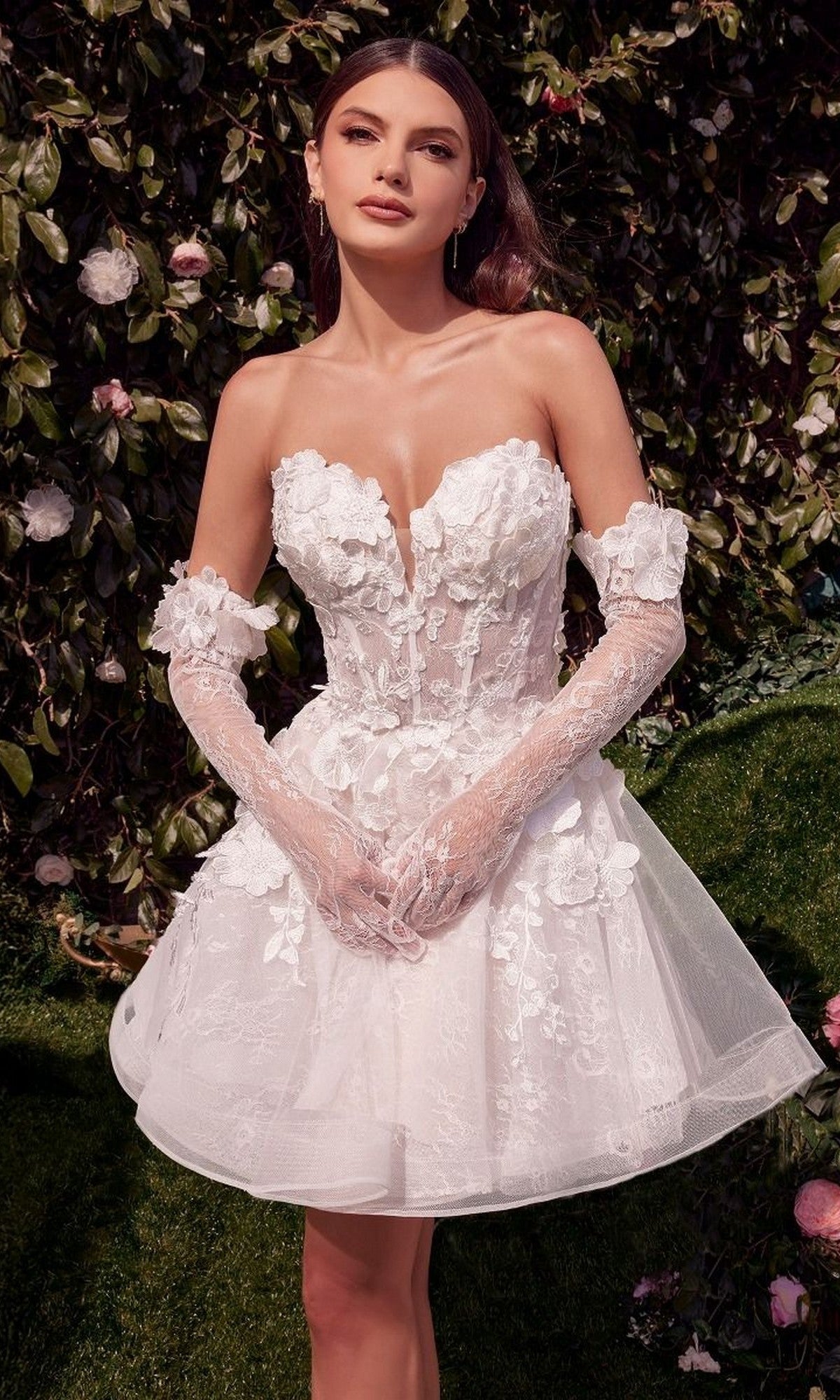 Strapless Short Off-White Party Dress with Gloves Off White / 14