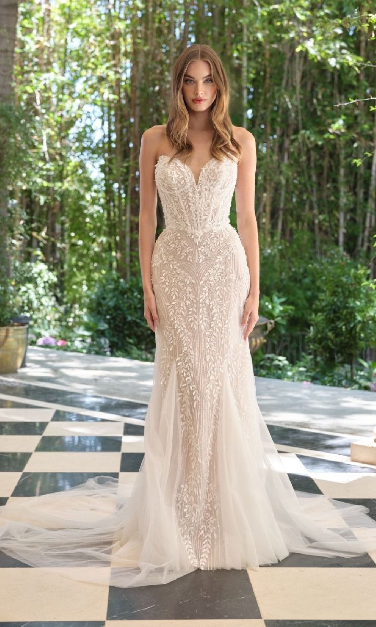 Strapless Long Off-White Wedding Dress with Beads Off White/Nude / 12