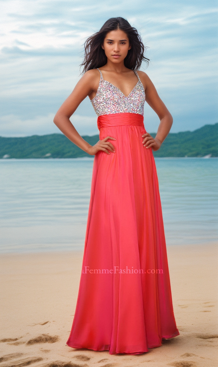 T232060 Luxurious Boho Soft Chiffon A-line Gown with Art Deco Hand Beaded  Bodice and Mini Sleeves