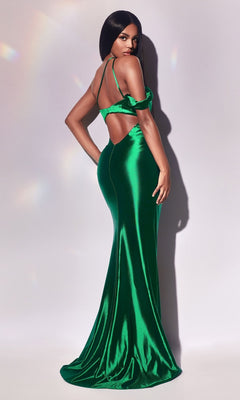 A woman poses in the One-Shoulder Cut-Out Long Formal Dress Y025, featuring a long, elegant silhouette with cut-out details, against a plain light background.