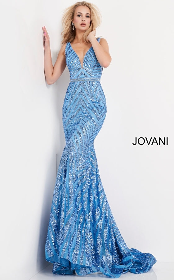 Long Jovani Sequin-Print Prom Dress 03570