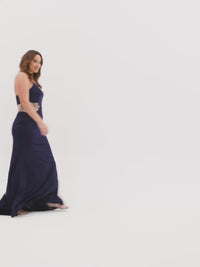 Navy and Gold Plus-Size Faviana Prom Dress 9540