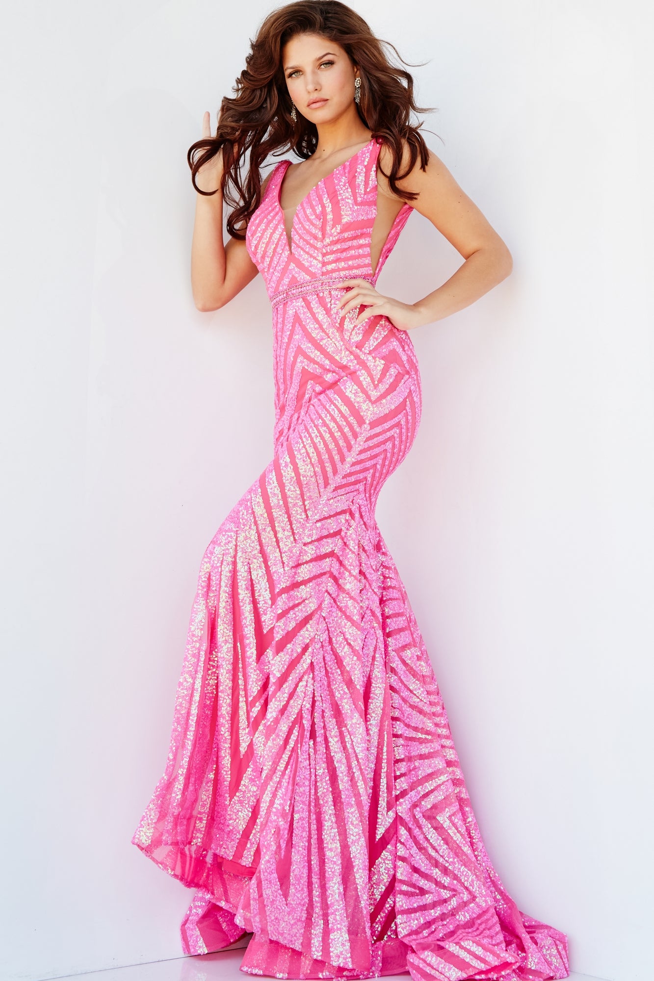 Long Jovani Sequin-Print Prom Dress 03570