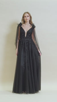 Gothic-Style Long Black Prom Dress