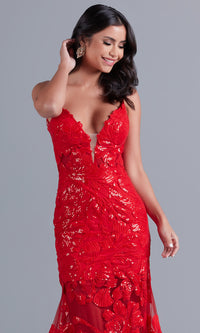 PromGirl Long Red Lace Mermaid Prom Dress