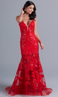 PromGirl Long Red Lace Mermaid Prom Dress