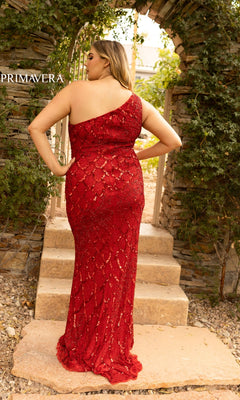plus size red sequin dresses Long Sequin One-Shoulder Plus Prom Dress