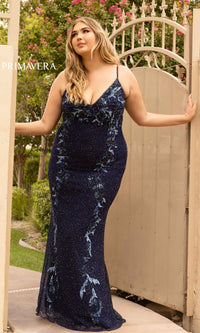 Plus-Size Long Sequin Prom Dress 14005