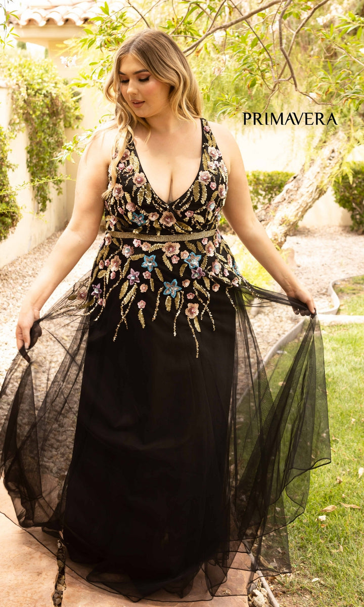 black top floral bottom prom dress Flower Fairy Black Floral Prom Dresses 2024 Embroidered Sequins  Off-The-Shoulder Floor-Length / Long A-
