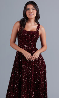 PromGirl Burgundy Red Sequin-Velvet Prom Dress