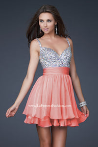 La Femme Short Tiered Party Dress with Beads