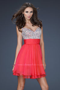 La Femme Short Tiered Party Dress with Beads