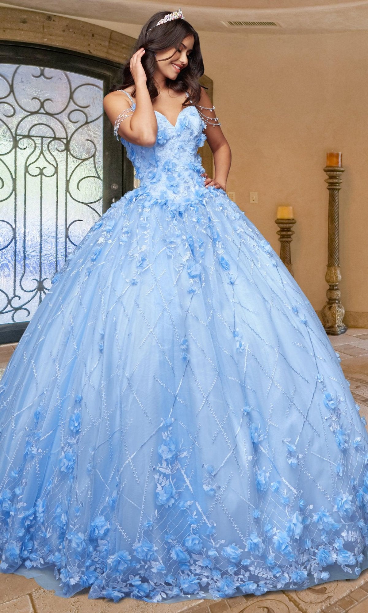 QuinceGirl QF105 Cold-Shoulder Quinceanera Dress - PromGirl Light Blue / 6