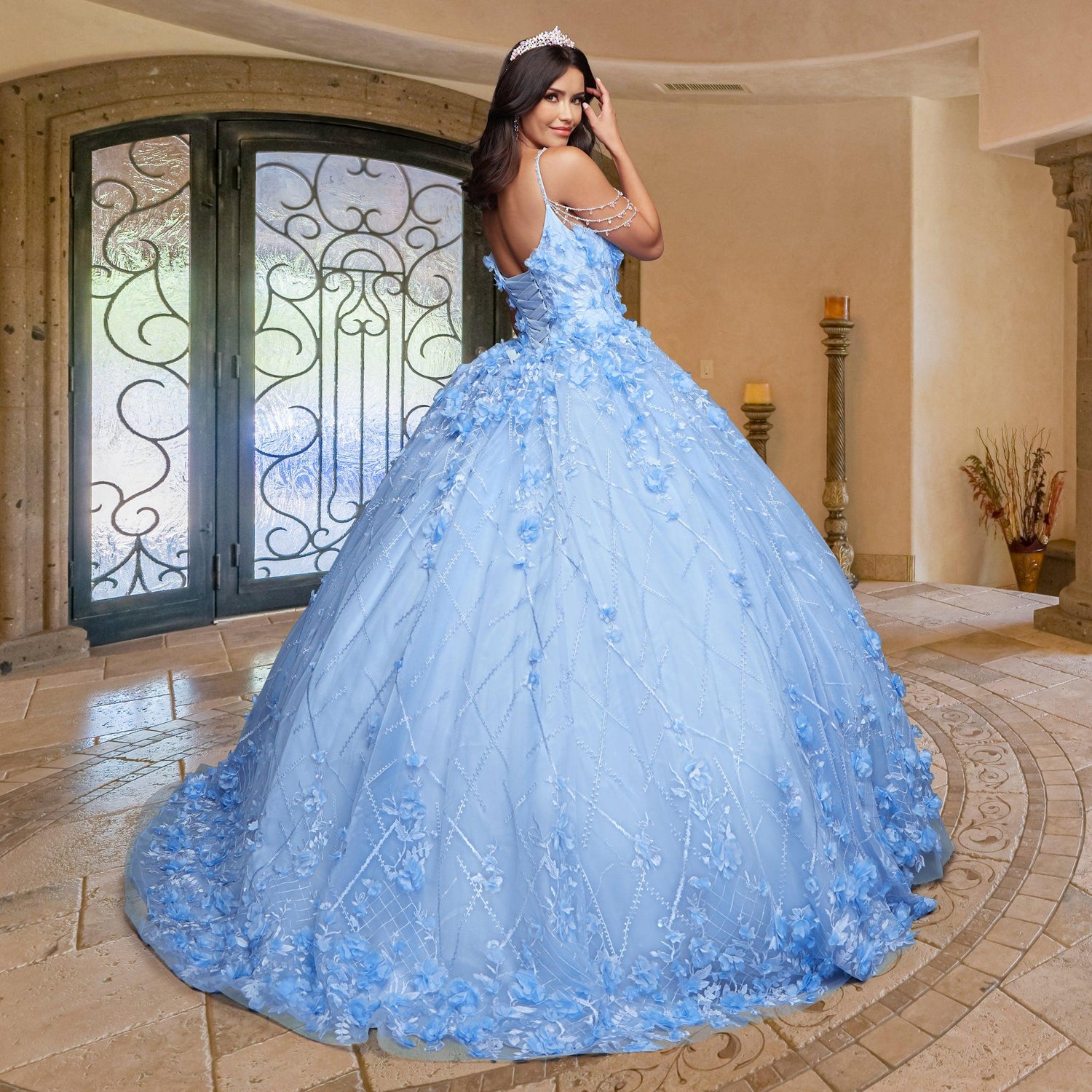 QuinceGirl QF105 Cold-Shoulder Quinceanera Dress - PromGirl Light Blue / 6 - Sample QuinceGirl QF105 Cold-Shoulder Quinceanera Dress - PromGirl Light Blue / 6 - Sample