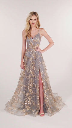 Gold and Pewter Colette Long Prom Dress