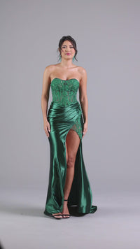 PromGirl Strapless Dark Green Long Prom Dress