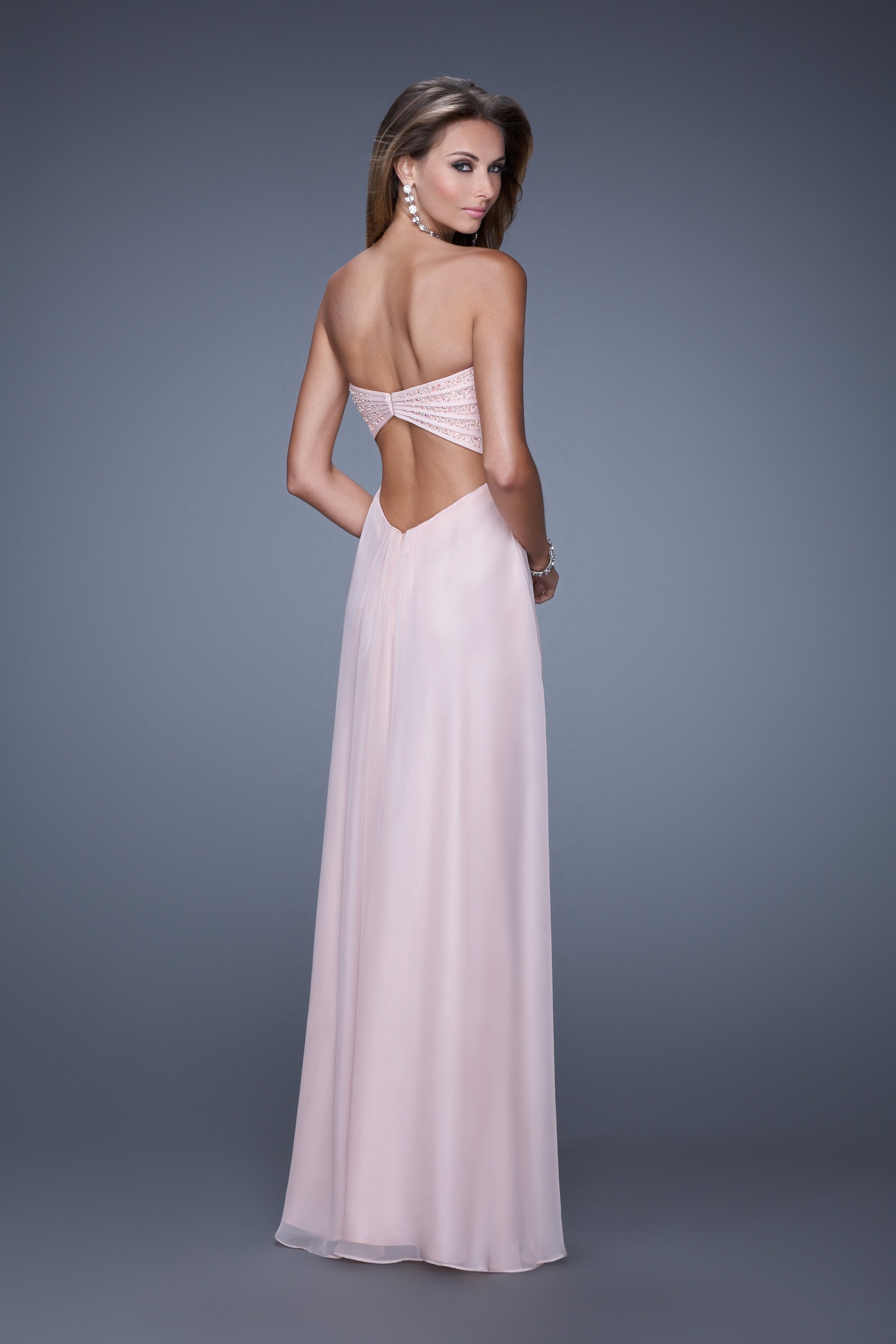 La Femme Strapless Long Prom Dress with Pearls