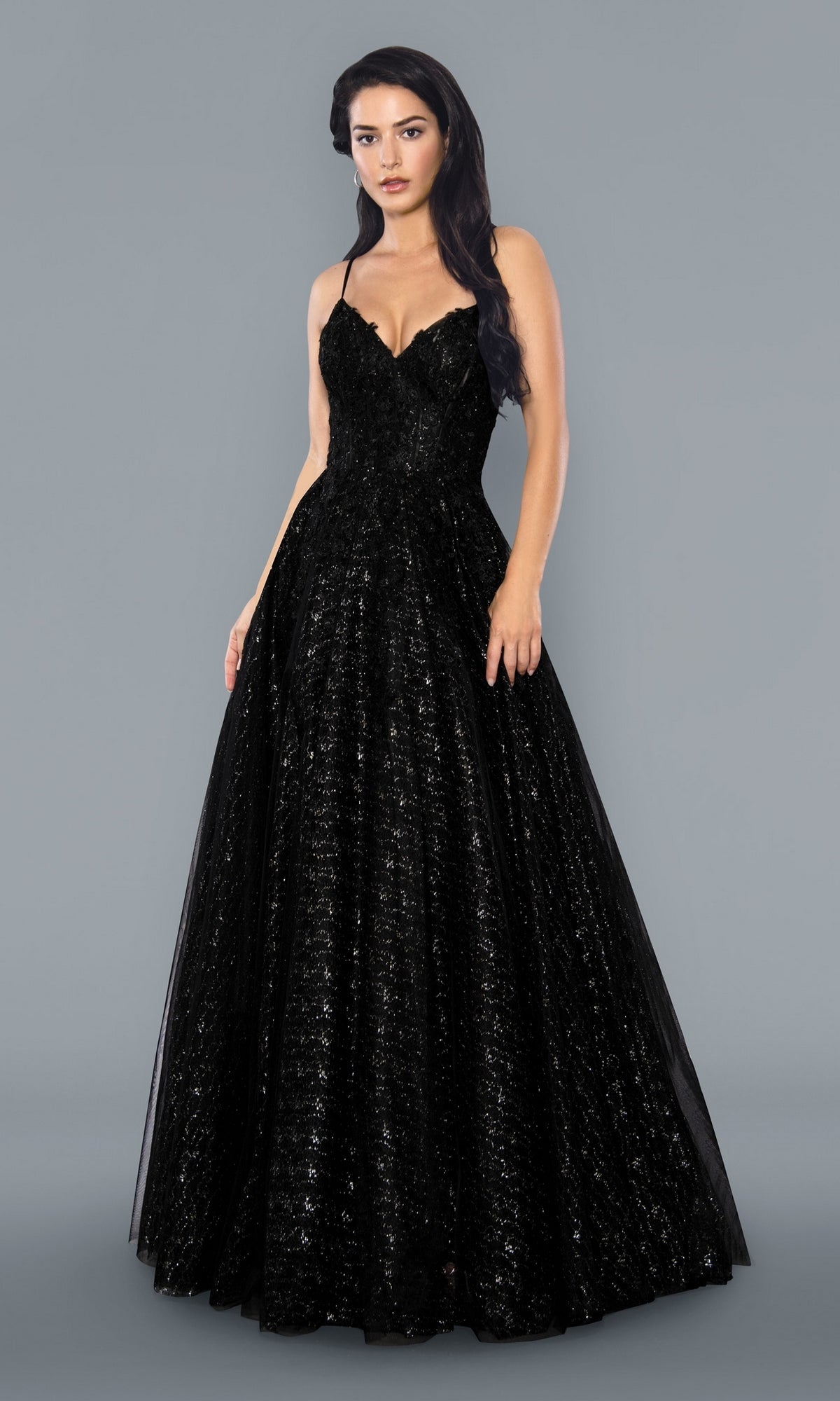 GlitterEmbellished Long ALine Prom Dress PromGirl