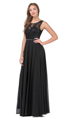 Lace-Bodice Long Chiffon Illusion-Neck Prom Dress PromGirl Lace-Bodice Long Chiffon Illusion-Neck Prom Dress PromGirl