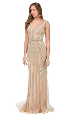 slim fit dress slacks Long Formal Dress with Beaded Stripes