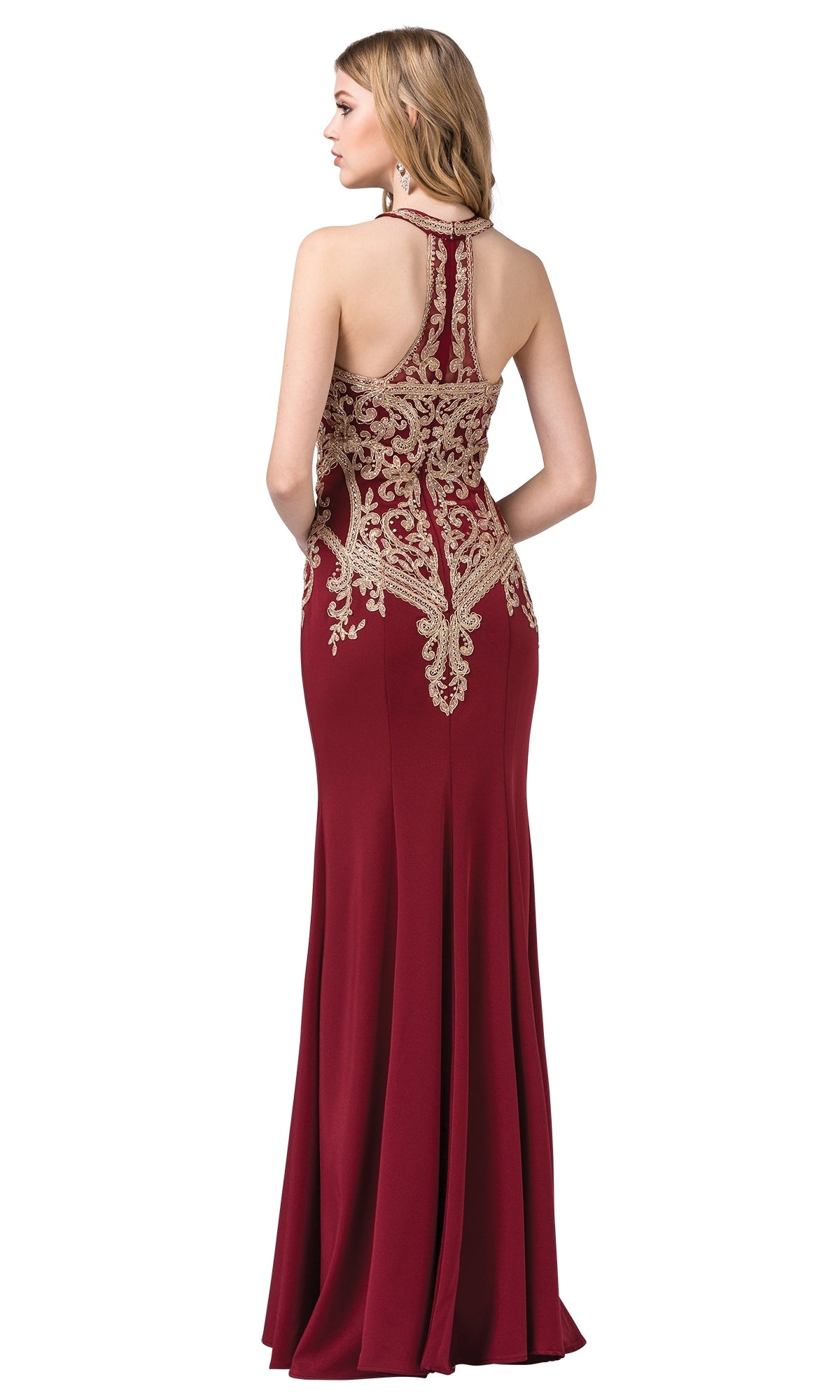 Beaded High-Neck Prom Dress with T-Back