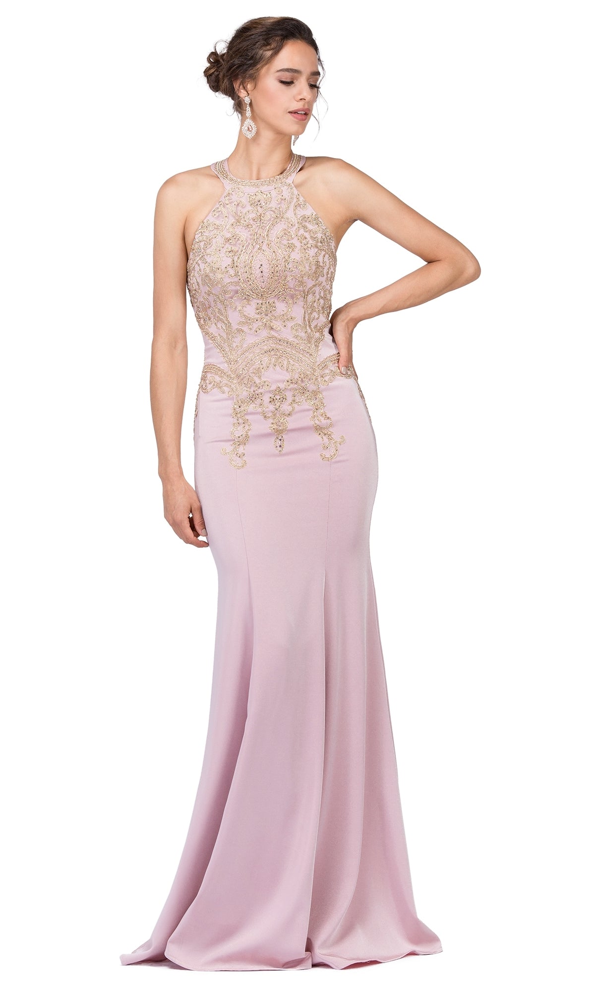 Beaded High-Neck Prom Dress with T-Back