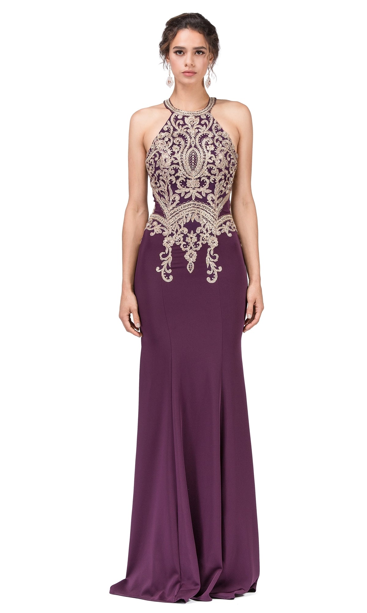 Beaded High-Neck Prom Dress with T-Back